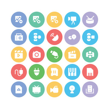 Pack of Multimedia and Media Flat Circular Icons
