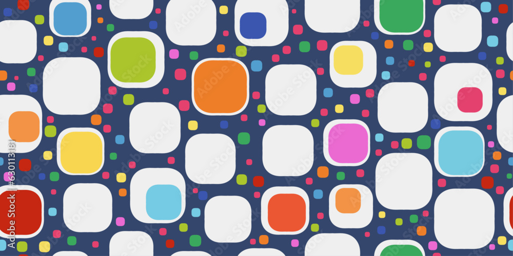 Poster Pillow shapes with colored spots. Vector seamless multi-colored pattern of white shapes and colored fillings. Design for textile, pillows, clothing, background, wrapping, notebooks.