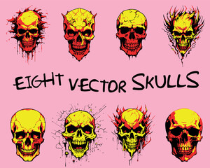 EIGHT VECTOR RED AND YELLOW SKULLS ART PACK