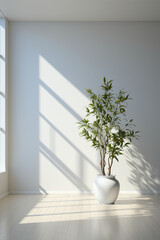 White studio wall, minimalist interior. AI generative