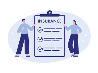 Health insurance vector concept people with a doctor fill out a medical online insurance form. It can be used for landing page ui web mobile app.