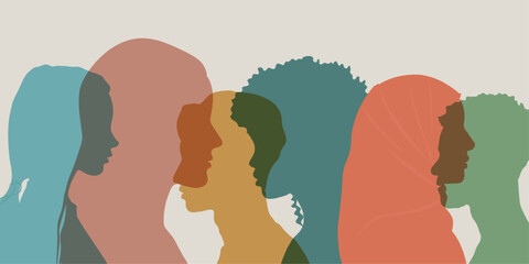 People of different ethnicity and culture. Racial equality, social inclusion concept. Human profile silhouette.