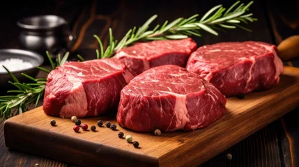 Fotobehang Fresh raw beef steaks.  © Tetiana