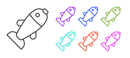 Black line Fish icon isolated on white background. Set icons colorful. Vector