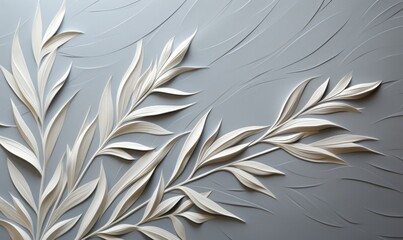 White paint texture with a pattern of grass and leaves, Background for wallpaper and cards