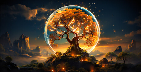 an image of a tree shaped like a globe - obrazy, fototapety, plakaty