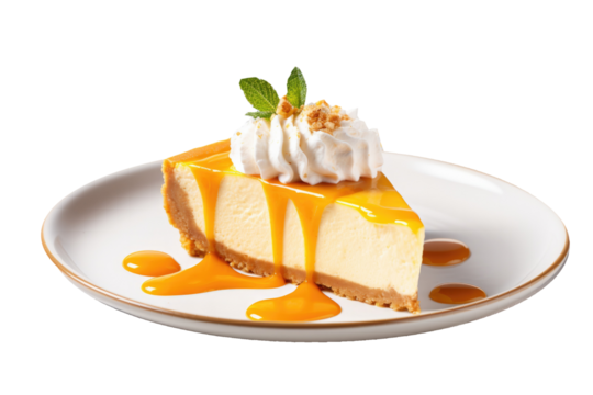 Delicious Slice of Pumpkin Cheesecake Isolated on a Transparent Background