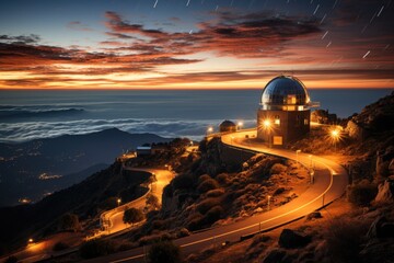 Fototapeta na wymiar Huge astronomical observatory against the evening sky.
