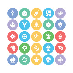 Pack of Nature and Weather Flat Round Icons

