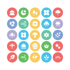 Pack of Nature and Blossom Flat Round Icons

