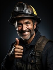 Fototapeta premium Portrait of a firefighter giving a thumbs up.