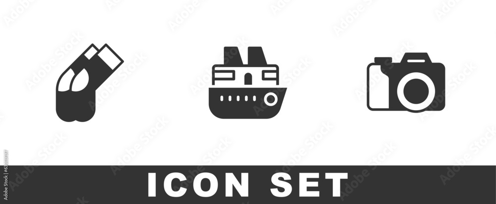 Canvas Prints set socks, cruise ship and photo camera icon. vector