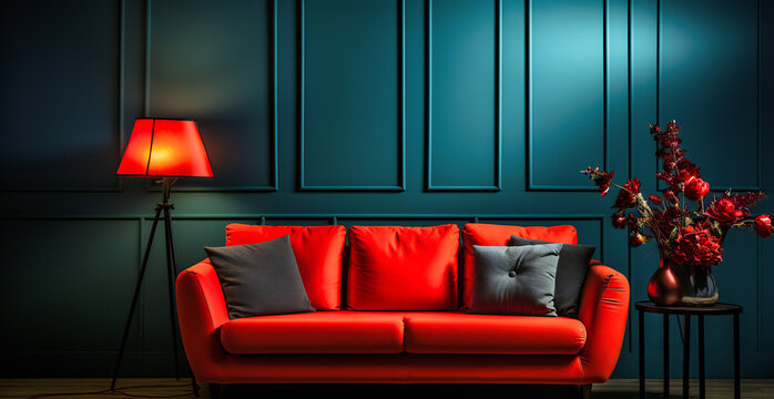 a black sofa lamp in a red living room