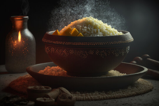Exquisite traditional Brazilian food menu, delicious delicacy, brazilian food, cuzcuz, cous , cassava, farofa, serving recipe culture authenticity