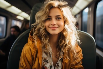 Fototapeta na wymiar young woman travelling by train - people photography