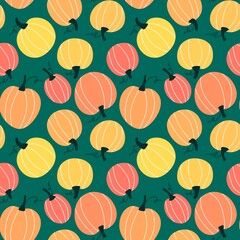 Autumn vegetable harvest seamless Halloween pumpkins pattern for wrapping paper and fabrics and kids clothes