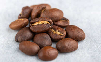 fresh roasted coffee beans on the table from above