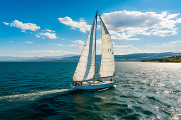 Naklejka premium boat with the bow on the sea.Generative AI