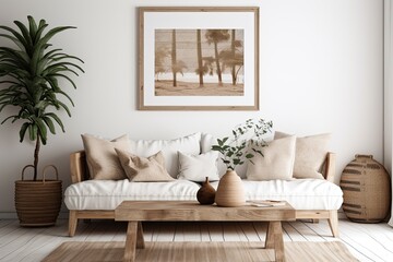 Fototapeta na wymiar Modern interior. Light living room. Generative AI