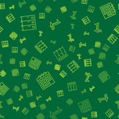Set line Locker or changing room, Calendar fitness and Bench with barbel on seamless pattern. Vector