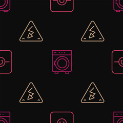 Set line Ohmmeter, High voltage and Washer on seamless pattern. Vector