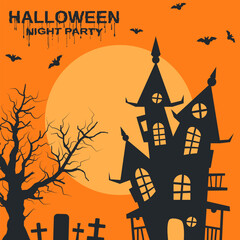 Halloween scary night vector illustration. Invitation card, square flyer, booklet, poster template