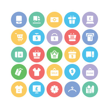 Pack of Retail Shopping Flat Round Icons

