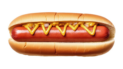 Delicious hot dog with mustard, isolated on white background