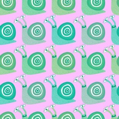 Fototapeta premium Cartoon animals seamless snails pattern for fabrics and wrapping paper and kids clothes print and festive packaging