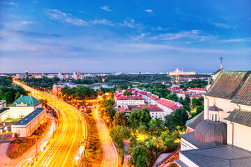 Warsaw Old Town Aerial view during Dusk