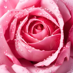 Fototapeta na wymiar Beautiful pink rose flower with water drops in bloom close-up