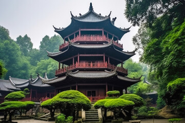 Fototapeta premium Ancient architecture temple pagoda in the park, China