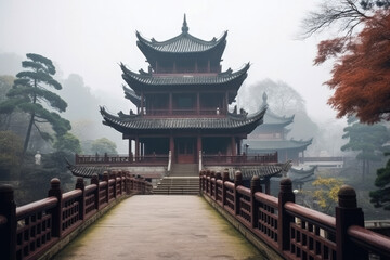 Fototapeta premium Ancient architecture temple pagoda in the park, China