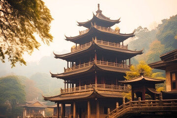 Fototapeta premium Ancient architecture temple pagoda in the park, China