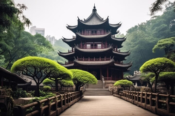 Fototapeta premium Ancient architecture temple pagoda in the park, China