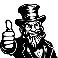 Leprechaun thumbs up black silhouette vector isolated