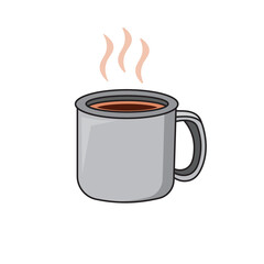 Hand drawn Kids drawing Cartoon Vector illustration coffee mug icon Isolated on White Background