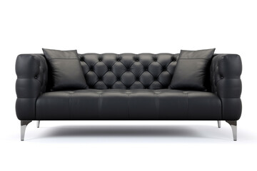 Fototapeta premium Modern black leather sofa furniture isolated on white background. 