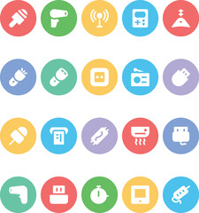 Set of Appliances and Tools Flat Round Icons

