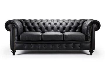 Modern black leather sofa furniture isolated on a white background. 