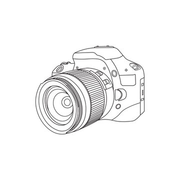 Hand drawn Kids drawing Cartoon Vector illustration dslr camera Isolated on White Background