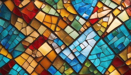 Mosaic Artwork Created from Broken Stained Glass - obrazy, fototapety, plakaty