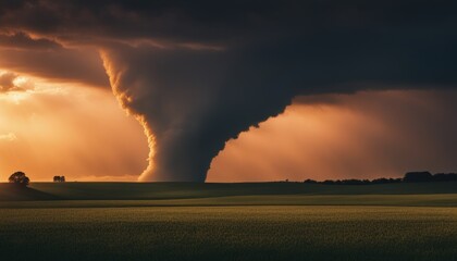 Tornado Forming in a Field at Sunset