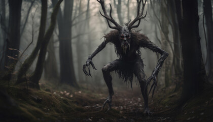 Terrifying Wendigo Figure in the Forest