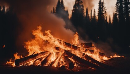 Wildfire Raging in the Forest