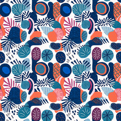Fun modern coastal pattern clash fabric print for summer beach textile designs with a linen cotton effect. Seamless trendy repeat background