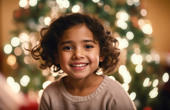 Cute little christmas girl with copy space