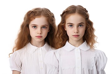 twin sisters isolated on white background