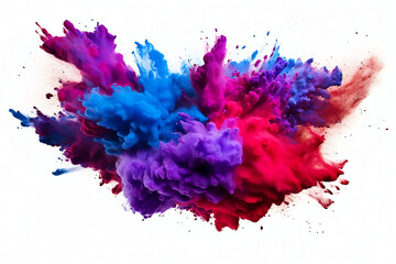 Red blue and purple color paint powder smoke cloud isolated on transparent background - Generative AI