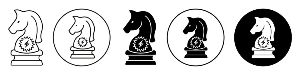 Startup symbol icon vector set collection of business strategy in corporate company shows horse power. Sign of competition confidence. Flat outlined success by fight tactics to win the chess game  